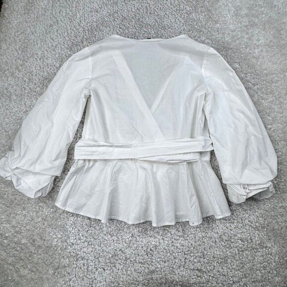 Sundance Avant Garde 3/4 Puff Sleeve Wrap Top Blouse White - Picture 3 of 9
